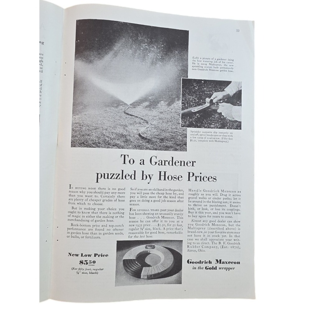 Vintage 1932 Goodrich Maxecon Garden Hose Advertisement Print